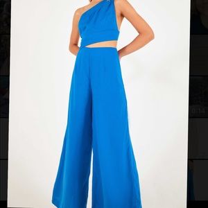 FARM Rio Blue One Shoulder Jumpsuit - MEDIUM